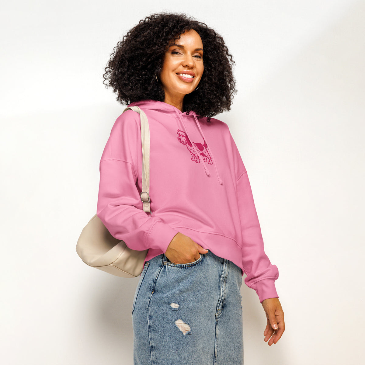 Pink Roughie The Big Logo - Women's Mid-weight Hooded Sweatshirt | Organic | Embroi ...